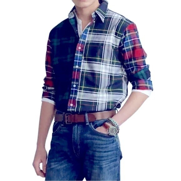 Polo Ralph Lauren Classic-Fit Tartan Long-Sleeve Men S Oxford Color Block